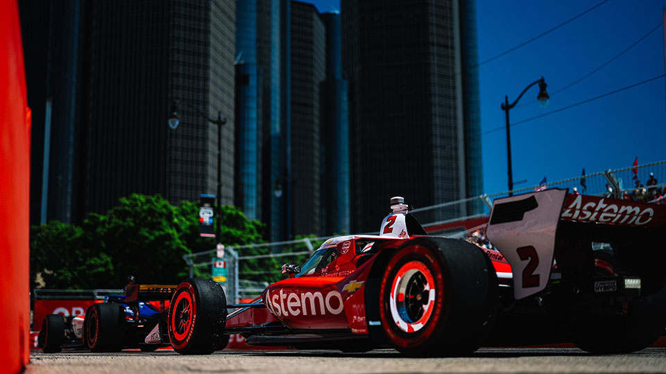 Josef Newgarden races at the Chevrolet Detroit grand Prix presented by Lear
