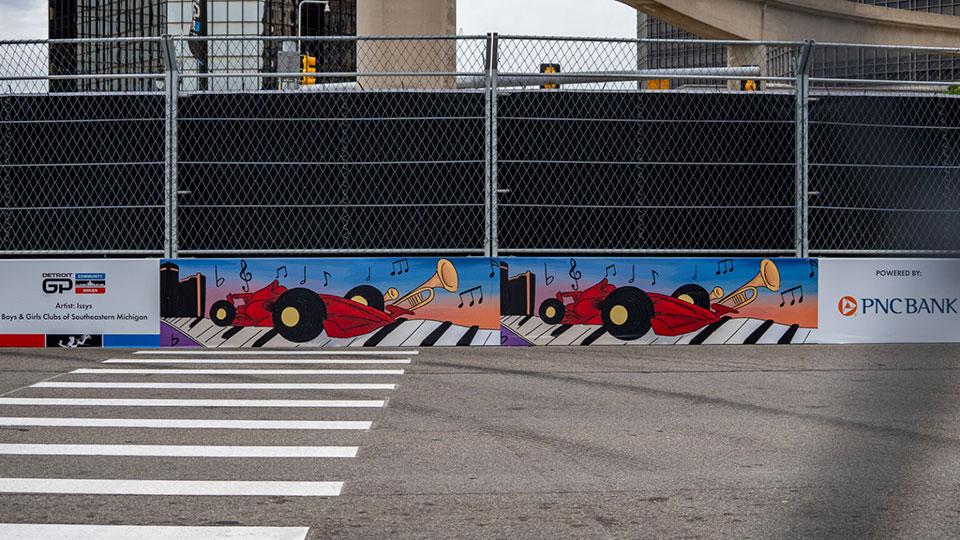 A mural on the Detroit Grand Prix Track
