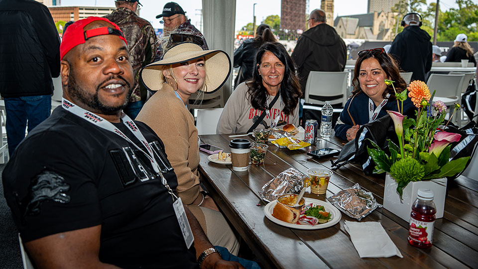 Patrons enjoy the hospitality areas of the Detroit GP